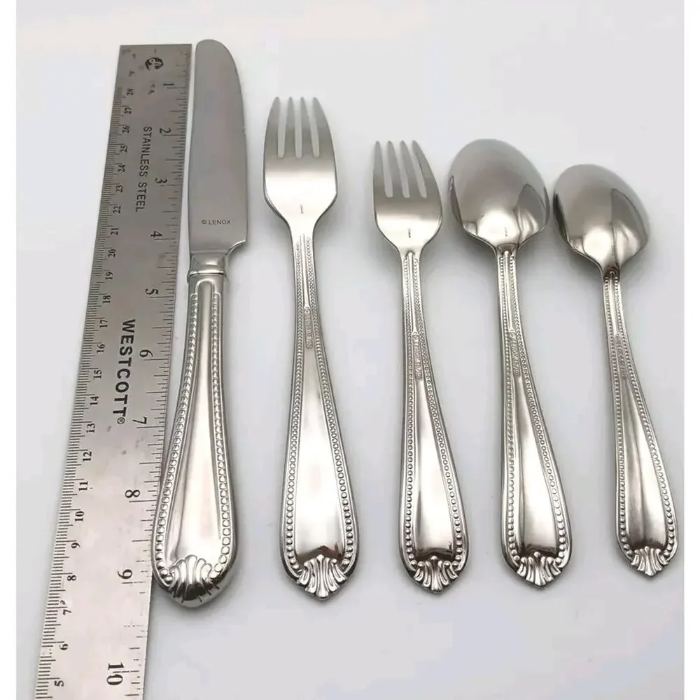 Lenox Bead Plum Tip 5 Piece Place Set 18/10 Stainless Glossy Flatware NOS